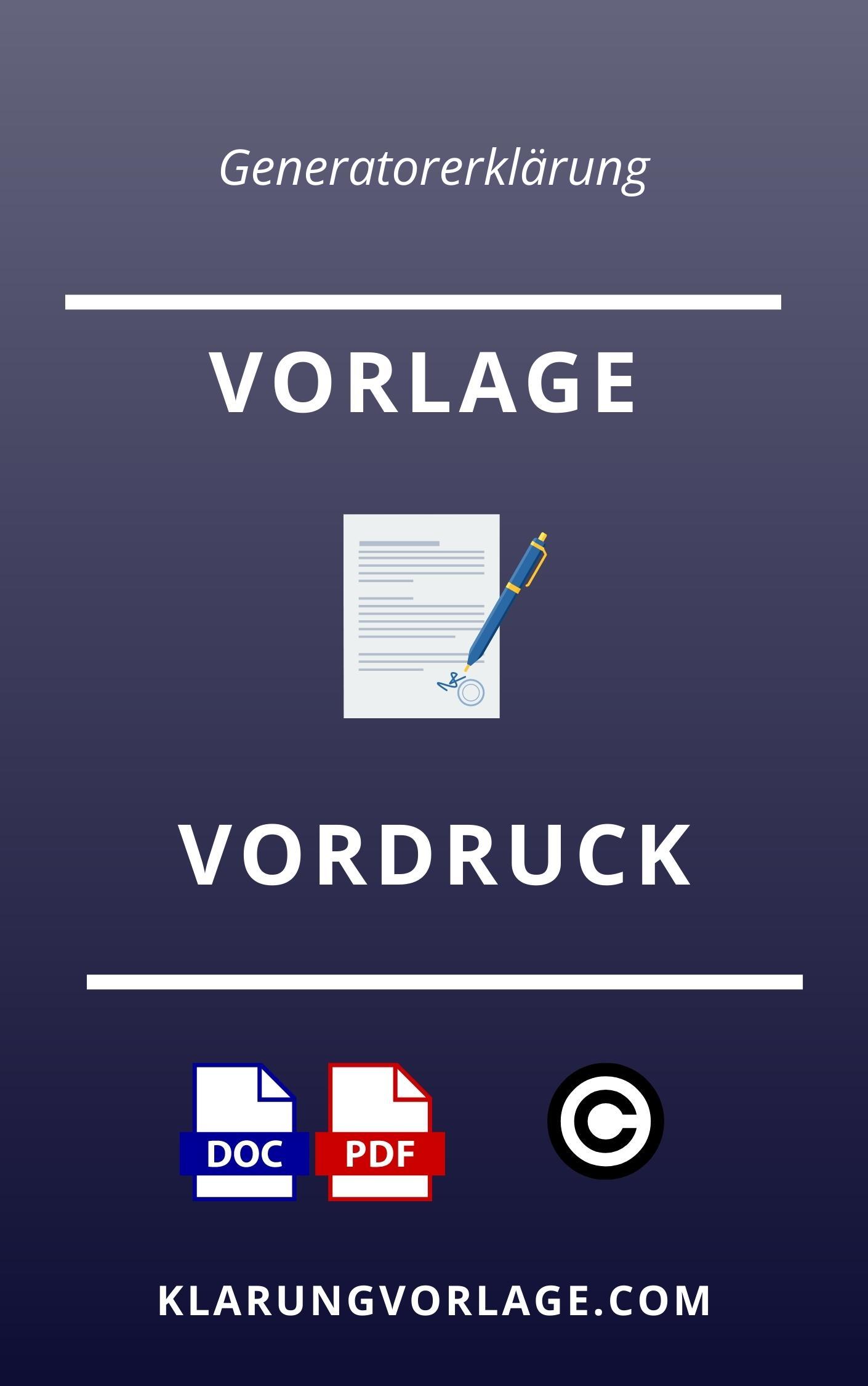 Generatorerklärung Vordruck Muster Vorlage